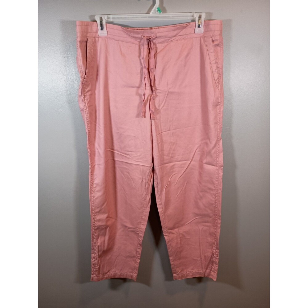 Talbots Elastic Pants Womens Pink Cotton Tencel Drawstring Roll Tab Plus Size 16